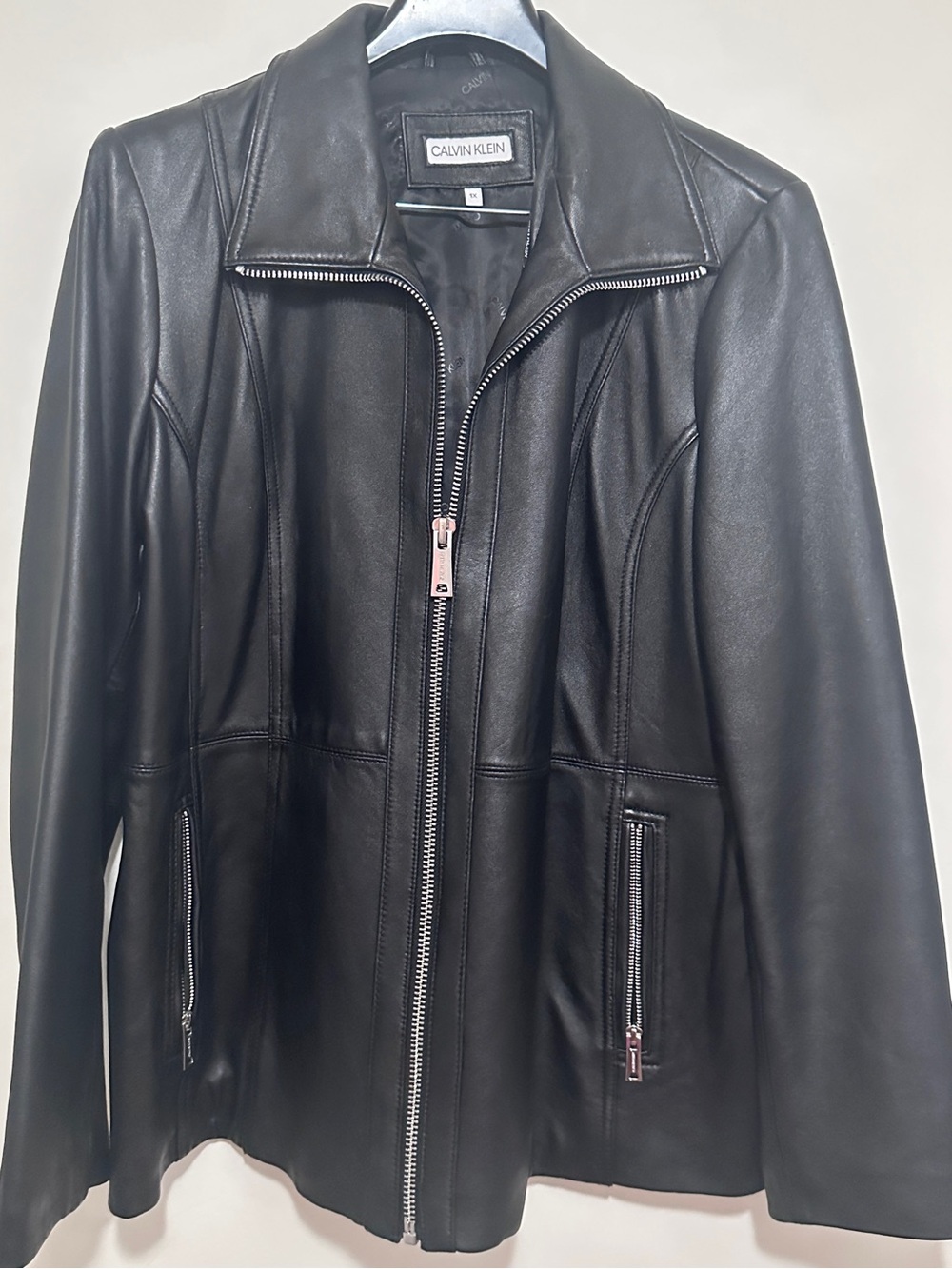 Calvin Klein Women’s Black Genuine Leather Jacket 1X -Like New